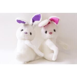 Two Plush White Hugging Rabbits with Purple and Pink Ears, Soft Toy, 643